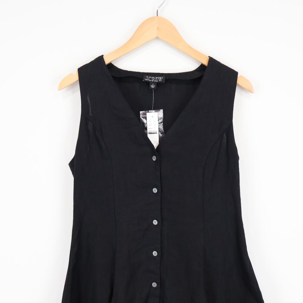 J.Crew 100% Linen Mini Button Front Dress Black Size 8 NWT - Picture 3 of 8